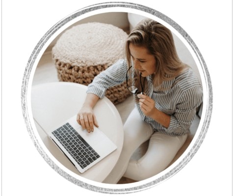 Woman on Laptop Silver Circle